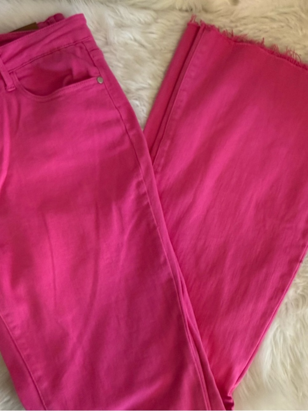 Judy Blue Garment Dyed Pink Flare Jeans Size 15/32 High Rise Raw Hem Stretch - Picture 3 of 7